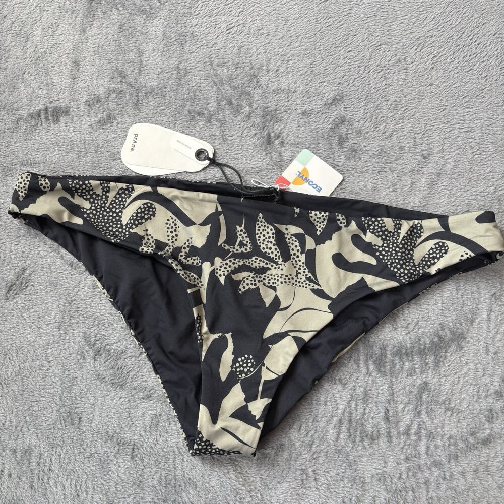 Prana Womens Bikini Bottom XL Green Black Gemma Reversible Seaside New